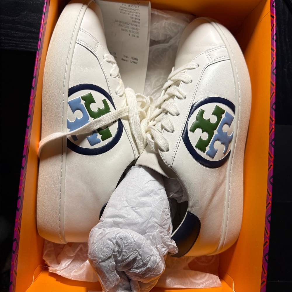Tory Burch White and Green Sneakers